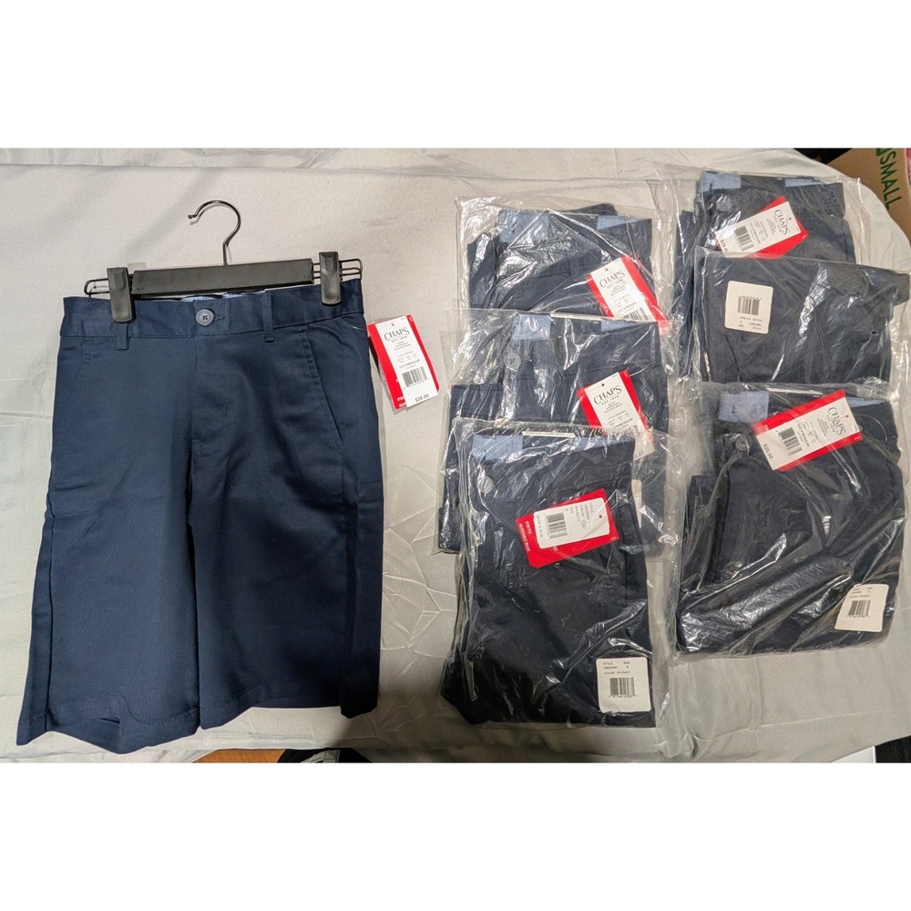 Chaps Boys School Uniform Shorts Size 8 Regular Navy NWT Lot Of 7 Pairs